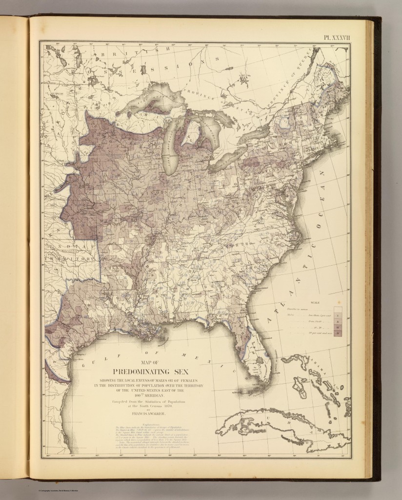 1874 map of predominating sex in the U.S.